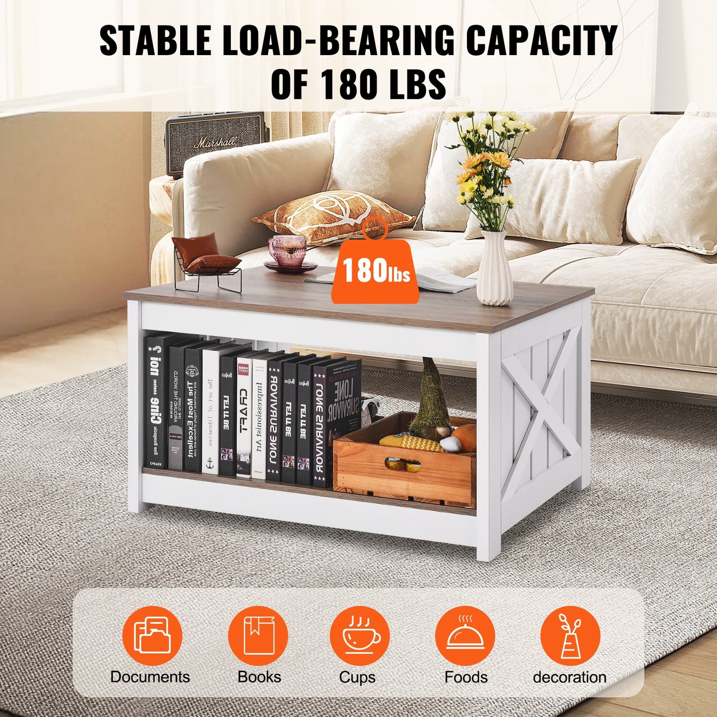 31,5" Farmhouse Couchtisch Quadratischer Tisch mit offenem Staufach