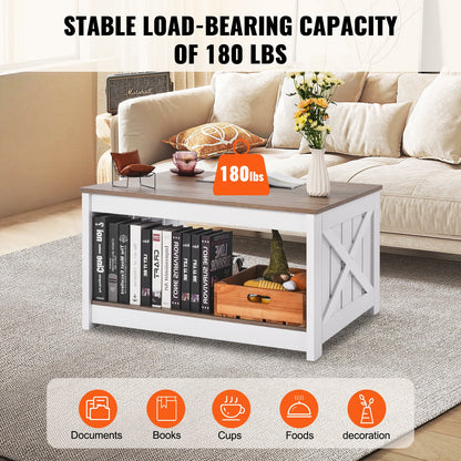 31,5" Farmhouse Couchtisch Quadratischer Tisch mit offenem Staufach