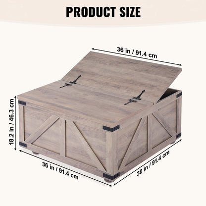 36" Farmhouse Couchtisch, klappbar, quadratisch, mit Stauraum, Beige