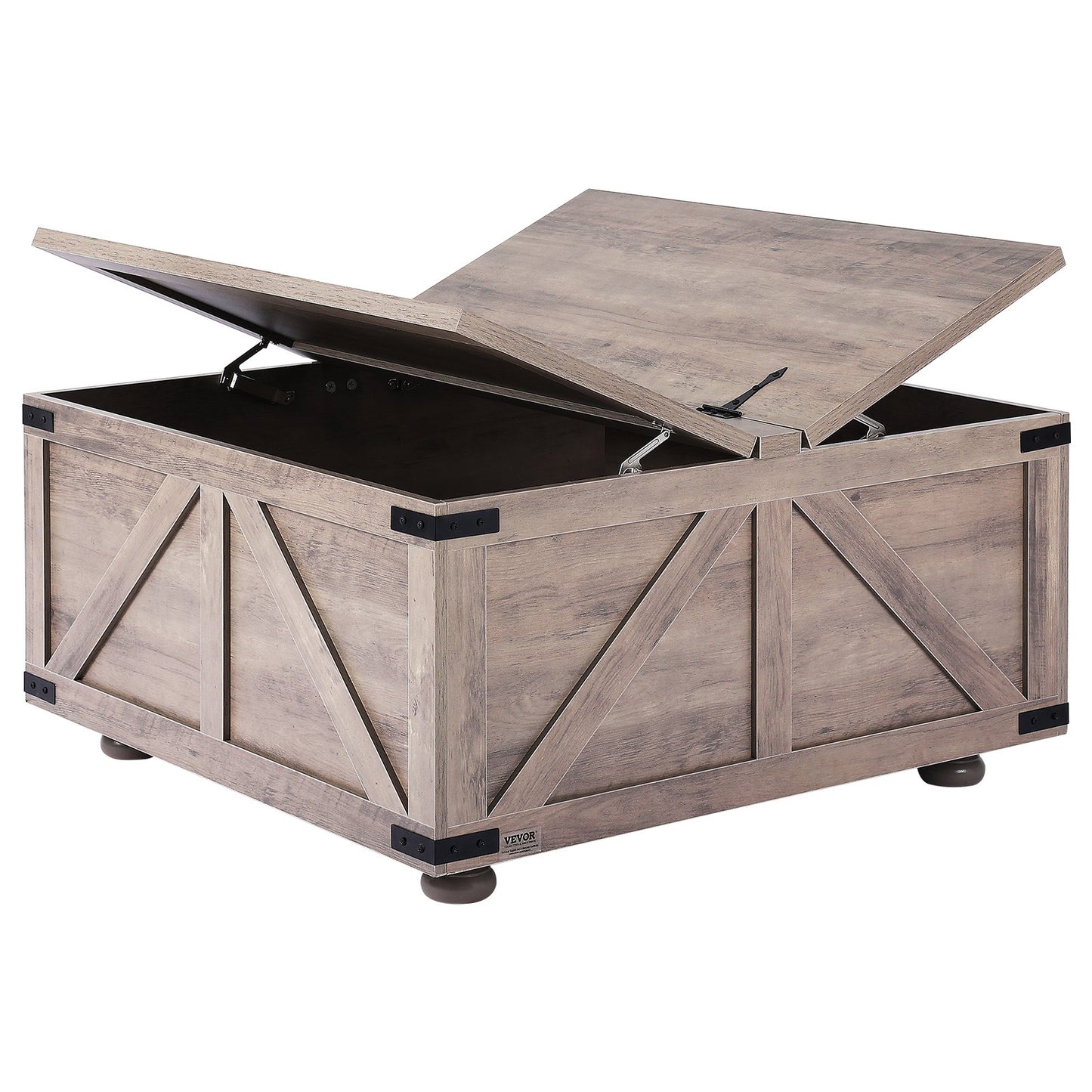 36" Farmhouse Couchtisch, klappbar, quadratisch, mit Stauraum, Beige