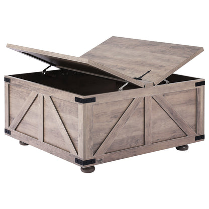 36" Farmhouse Couchtisch, klappbar, quadratisch, mit Stauraum, Beige