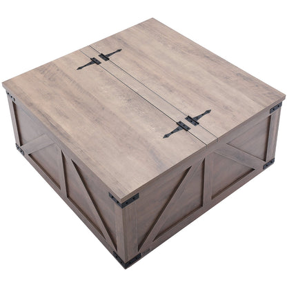 36" Farmhouse Couchtisch, klappbar, quadratisch, mit Stauraum, Beige