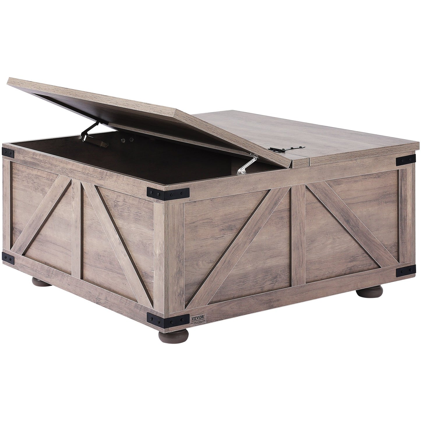 36" Farmhouse Couchtisch, klappbar, quadratisch, mit Stauraum, Beige