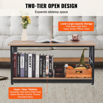 40" Farmhouse Coffee Table Rectangular Table with Open Storage Compartment