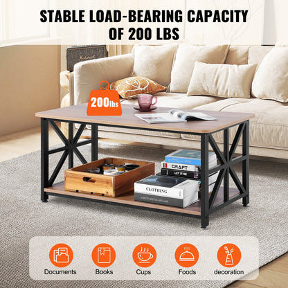 40" Farmhouse Coffee Table Rectangular Table with Open Storage Compartment