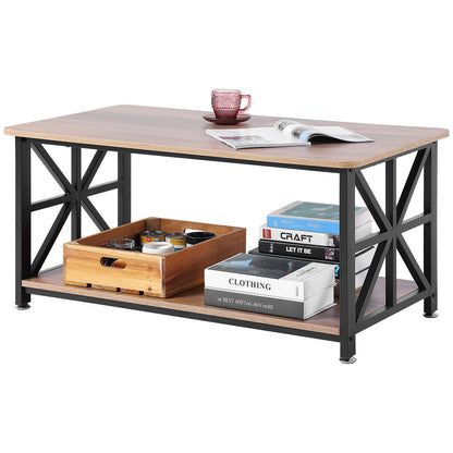 40" Farmhouse Coffee Table Rectangular Table with Open Storage Compartment