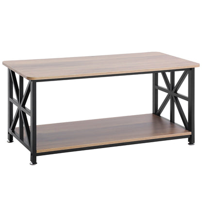 40" Farmhouse Coffee Table Rectangular Table with Open Storage Compartment