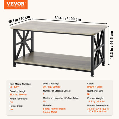 40" Farmhouse Coffee Table, Rectangle Coffee Table with Open Storage Compartment, Wooden Rustic Cocktail Table for Living Room, Bedroom, Apartment, Studio, Brown & Black