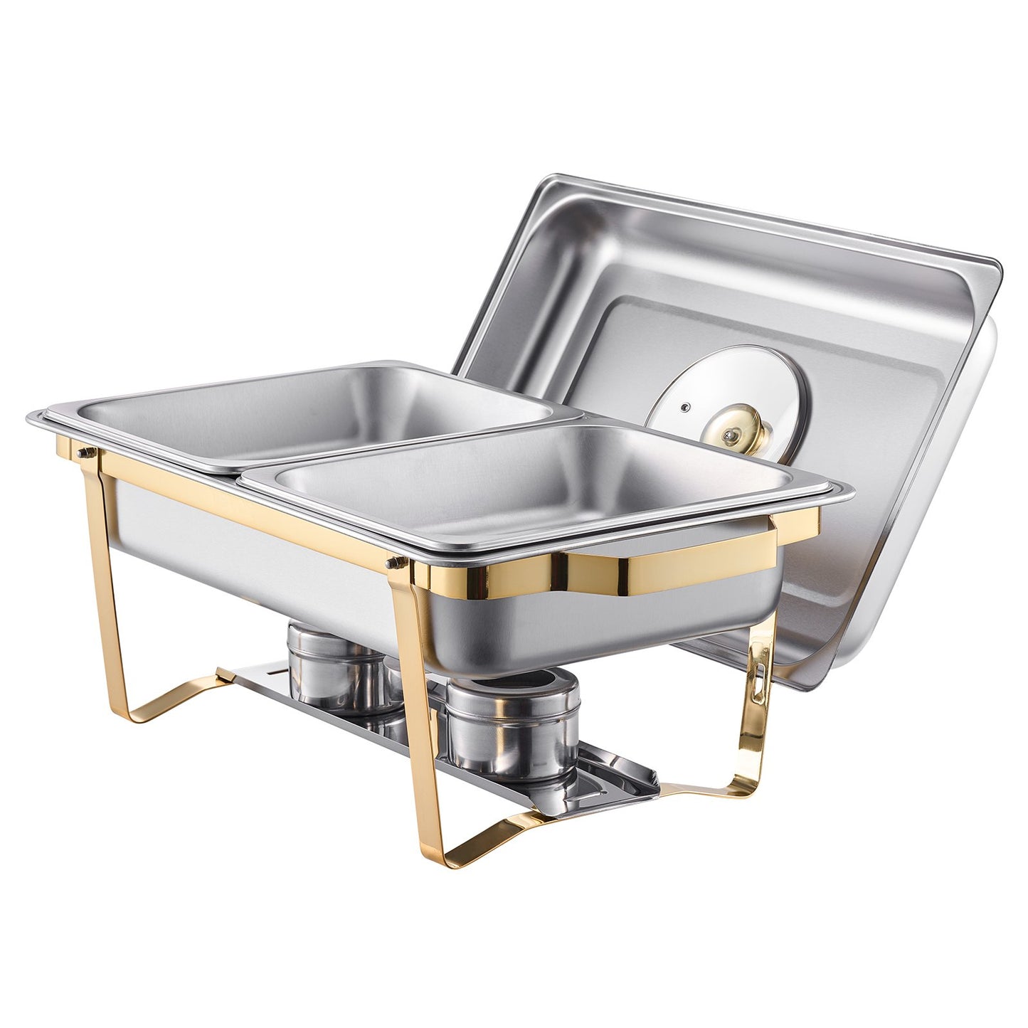 4 Qt 2er-Pack Rechteckiges Chafing Dish Buffet-Set Halbe Größe Pfanne Edelstahl