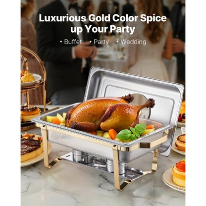 8 Qt 4-pack rectangle chafing dish buffet set full size pan stainless steel | EU