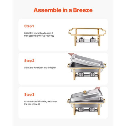 8 Qt 4-pack rectangle chafing dish buffet set full size pan stainless steel | EU