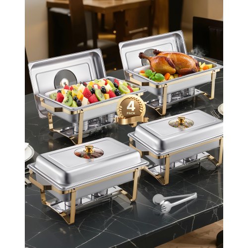 8 Qt 4-pack rectangle chafing dish buffet set full size pan stainless steel | EU