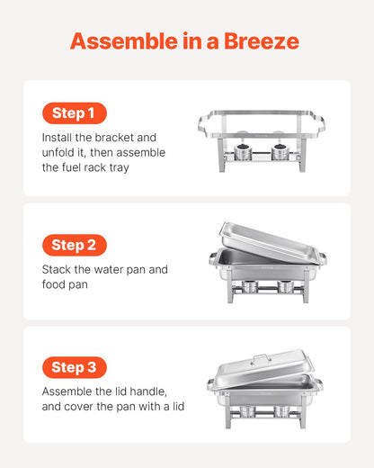8 Qt 2-pack rectangle chafing dish buffet set full size pan stainless steel