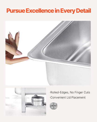 Chafing Dish Buffet Set, 8 Qt 2 Pack, Stainless Steel Chafer with 2 Full Size Pans, Rectangle Catering Warmer Server with Lid Water Pan Stand Fuel Holder, for Weddings Parties Banquets, Silver