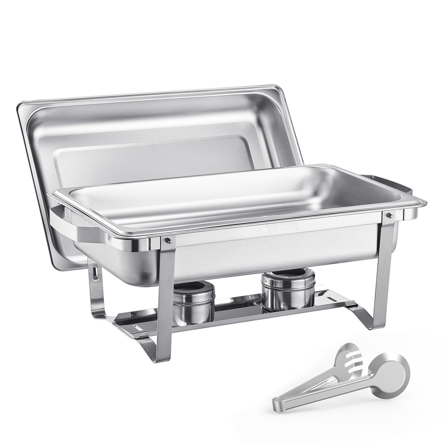 Chafing Dish Buffet Set, 8 Qt 2 Pack, Stainless Steel Chafer with 2 Full Size Pans, Rectangle Catering Warmer Server with Lid Water Pan Stand Fuel Holder, for Weddings Parties Banquets, Silver