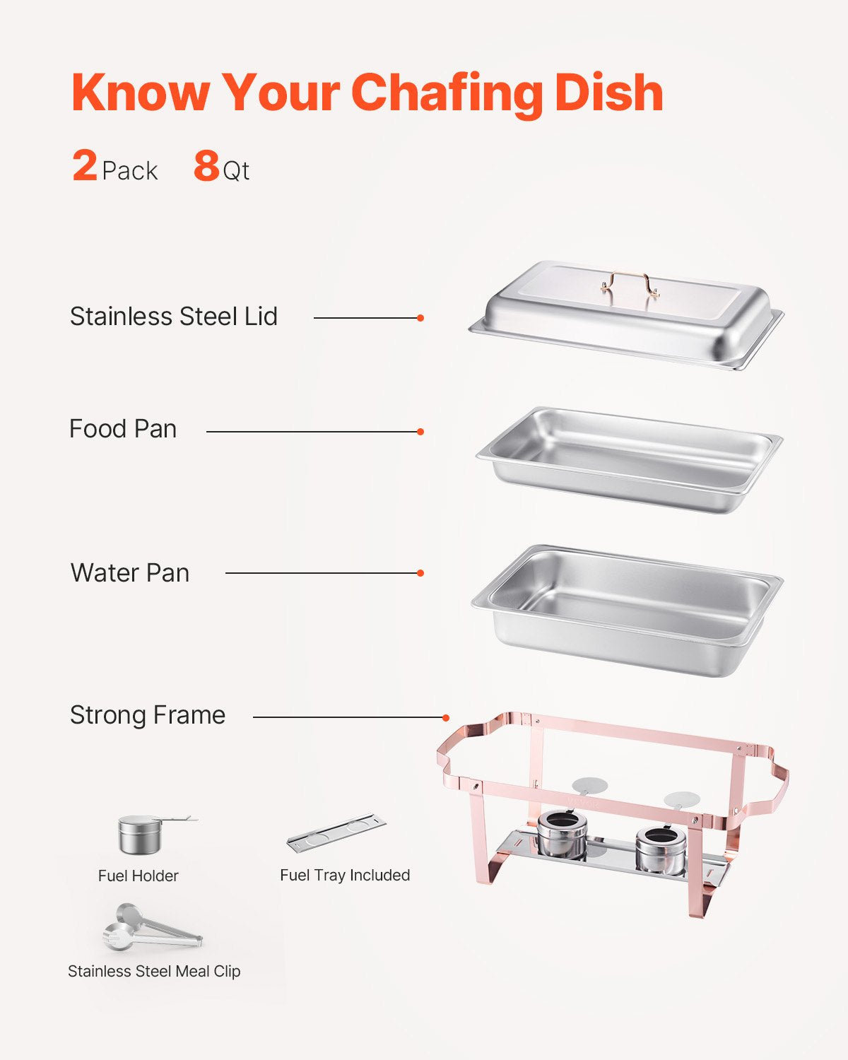 8 Qt 2-pack rectangle chafing dish buffet set full size pan stainless steel