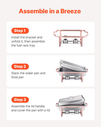 8 Qt 2-pack rectangle chafing dish buffet set full size pan stainless steel
