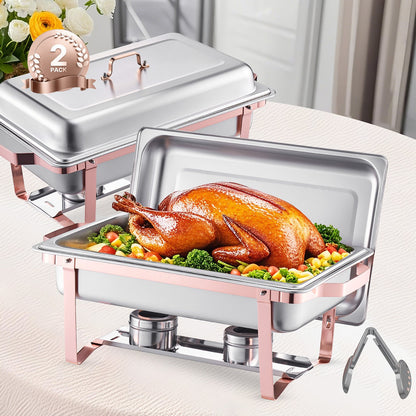 8 Qt 2-pack rectangle chafing dish buffet set full size pan stainless steel