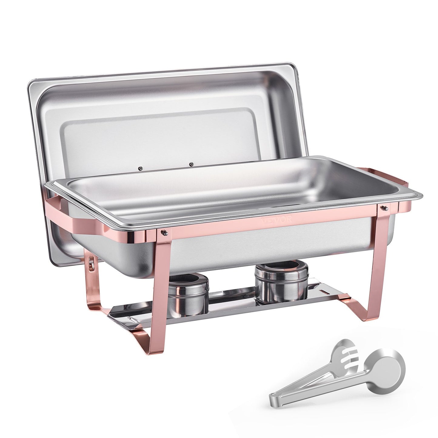 Chafing Dish Buffet Set, 8 Qt 2 Pack, Stainless Steel Chafer with 2 Full Size Pans, Rectangle Catering Warmer Server with Lid Water Pan Stand Fuel Holder, for Wedding Party Banquet, Rose Gold