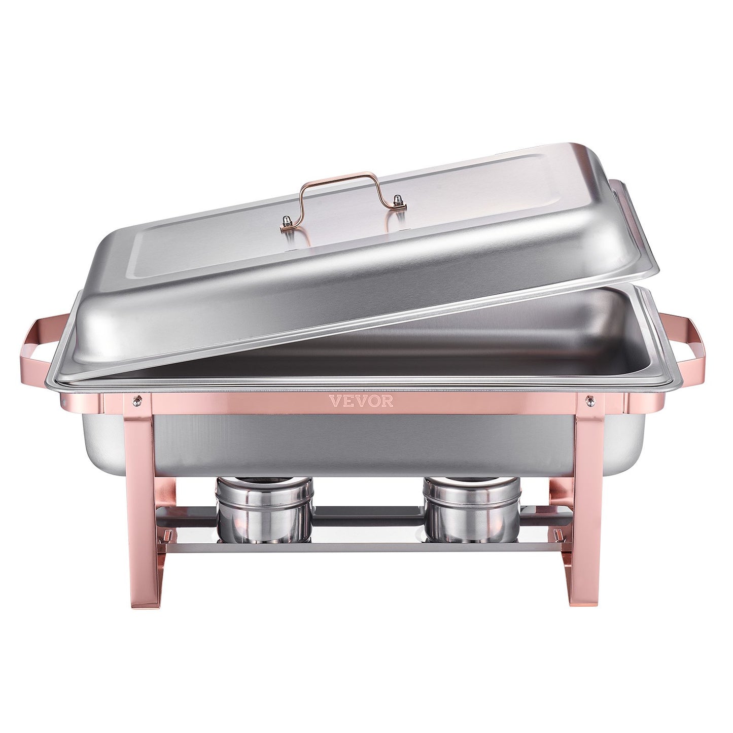 Chafing Dish Buffet Set, 8 Qt 2 Pack, Stainless Steel Chafer with 2 Full Size Pans, Rectangle Catering Warmer Server with Lid Water Pan Stand Fuel Holder, for Wedding Party Banquet, Rose Gold