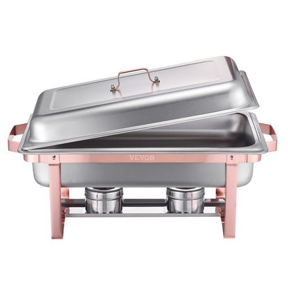 Chafing Dish Buffet Set, 8 Qt 2 Pack, Stainless Steel Chafer with 2 Full Size Pans, Rectangle Catering Warmer Server with Lid Water Pan Stand Fuel Holder, for Wedding Party Banquet, Rose Gold