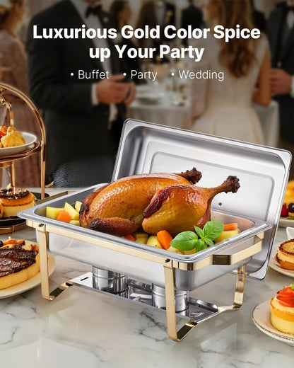 8 Qt 4-Pack Rectangle Chafing Dish Buffet Set in Full and Half Size