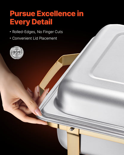 8 Qt 4-Pack Rectangle Chafing Dish Buffet Set in Full and Half Size