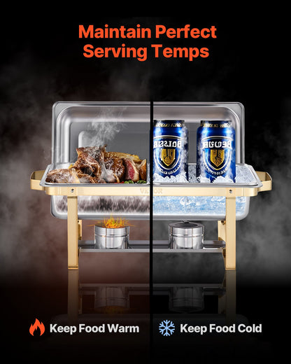 8 Qt 4-Pack Rectangle Chafing Dish Buffet Set in Full and Half Size