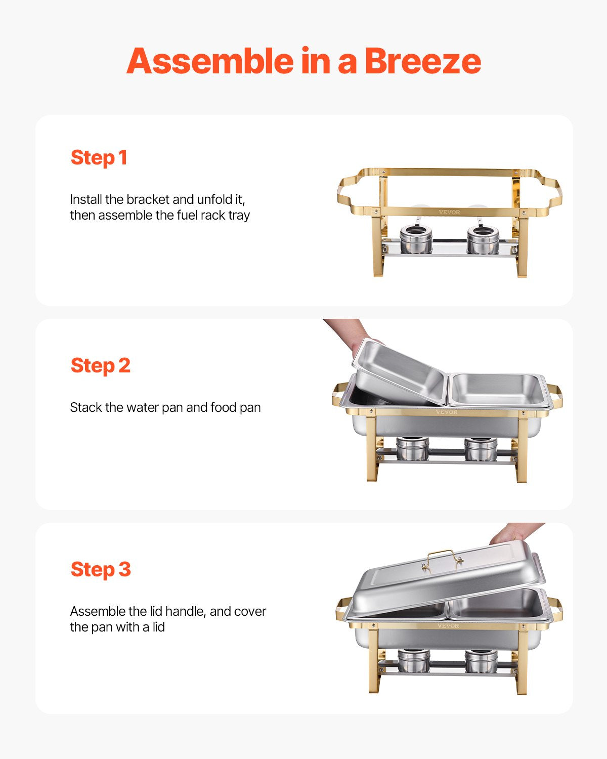 8 Qt 4-Pack Rectangle Chafing Dish Buffet Set in Full and Half Size