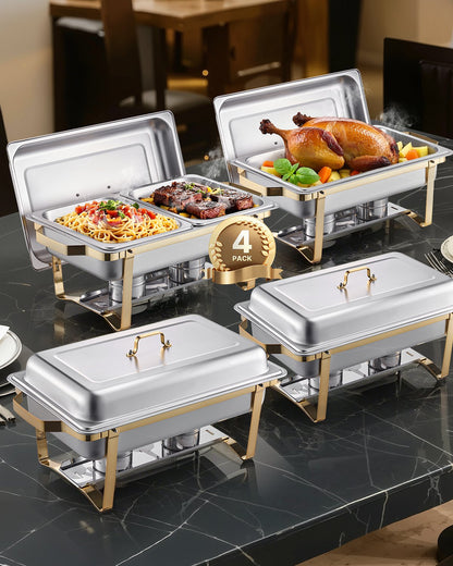 8 Qt 4-Pack Rectangle Chafing Dish Buffet Set in Full and Half Size