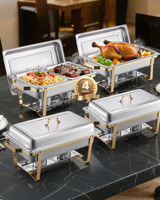 8 Qt 4-Pack Rectangle Chafing Dish Buffet Set in Full and Half Size