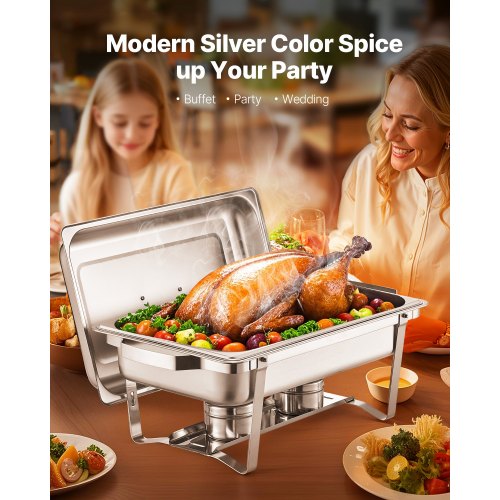 8 Qt 6-Pack Rectangular Warming Dish Buffet Set Full-Size Stainless Steel Pan | EU