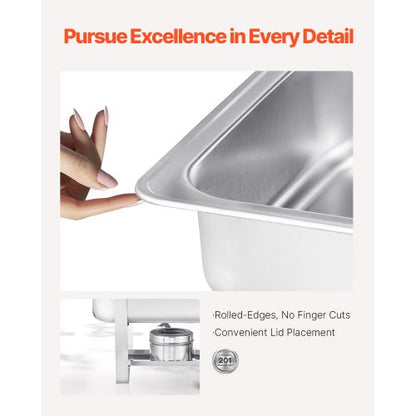 8 Qt 6-Pack Rectangular Warming Dish Buffet Set Full-Size Stainless Steel Pan | EU