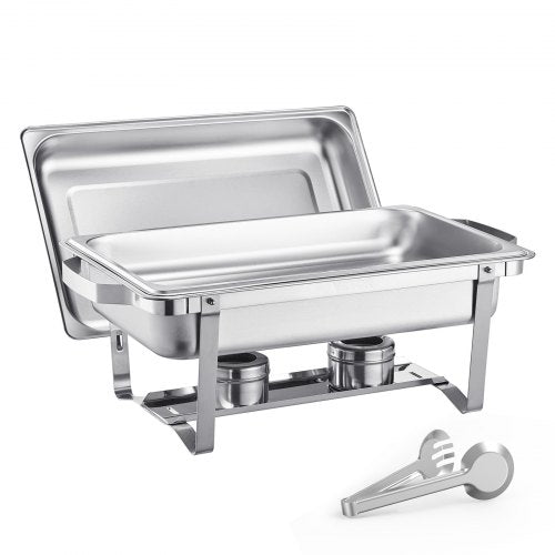8 Qt 6-Pack Rectangular Warming Dish Buffet Set Full-Size Stainless Steel Pan | EU