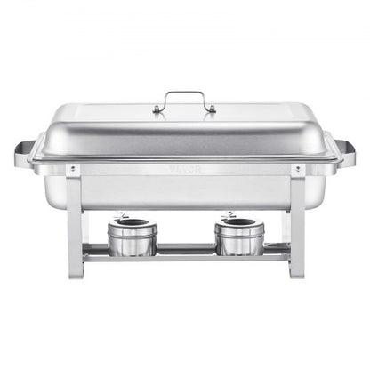 8 Qt 6-Pack Rectangular Warming Dish Buffet Set Full-Size Stainless Steel Pan | EU