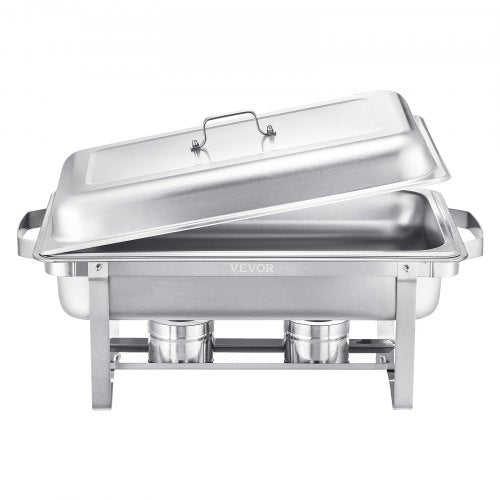 8 Qt 6-Pack Rectangular Warming Dish Buffet Set Full-Size Stainless Steel Pan | EU
