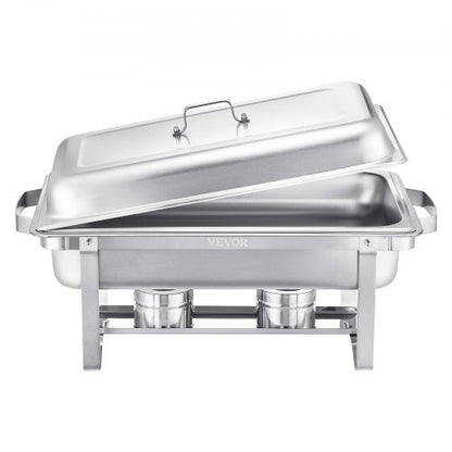 8 Qt 6-Pack Rectangular Warming Dish Buffet Set Full-Size Stainless Steel Pan | EU