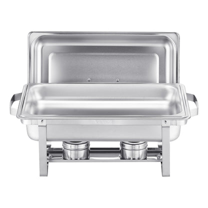 Chafing Dish Buffet Set, 8 Qt 6 Pack, Stainless Steel Chafer with 6 Full Size Pans, Rectangle Catering Warmer Server with Lid Water Pan Stand Fuel Holder, for Weddings Parties Banquets, Silver