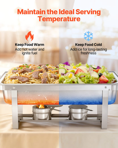 Rectangle Chafing Dish, 9 Qt 2 Pack Stainless Steel Chafing Dish, Food Warmer Chafer Complete Set with Hollow Handle, 1 Food Tongs, Lid, Fuel Holder, Chafer Dishes for Banquet Party Wedding