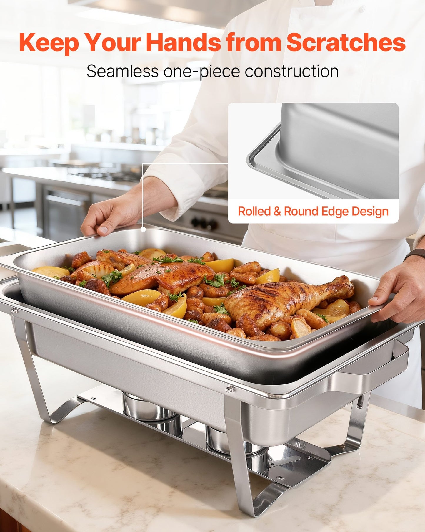 Rectangle Chafing Dish, 9 Qt 2 Pack Stainless Steel Chafing Dish, Food Warmer Chafer Complete Set with Hollow Handle, 1 Food Tongs, Lid, Fuel Holder, Chafer Dishes for Banquet Party Wedding