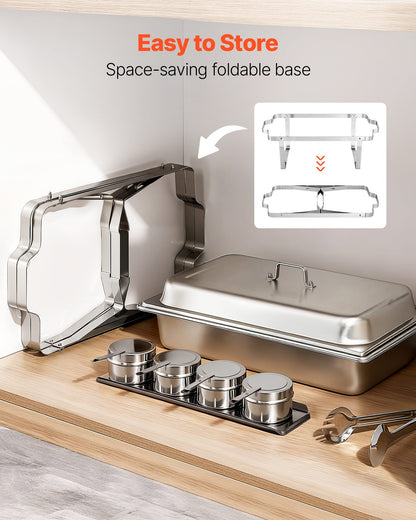 Rectangle Chafing Dish, 9 Qt 2 Pack Stainless Steel Chafing Dish, Food Warmer Chafer Complete Set with Hollow Handle, 1 Food Tongs, Lid, Fuel Holder, Chafer Dishes for Banquet Party Wedding