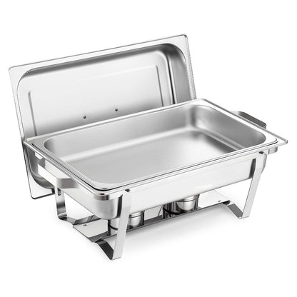 Rectangle Chafing Dish, 9 Qt 2 Pack Stainless Steel Chafing Dish, Food Warmer Chafer Complete Set with Hollow Handle, 1 Food Tongs, Lid, Fuel Holder, Chafer Dishes for Banquet Party Wedding
