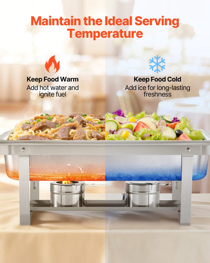 Rectangle Chafing Dish, 9 Qt 4 Pack Stainless Steel Chafing Dish, Food Warmer Chafer Complete Set with Hollow Handle, 2 Food Tongs, Lid, Fuel Holder, Chafer Dishes for Banquet Party Wedding