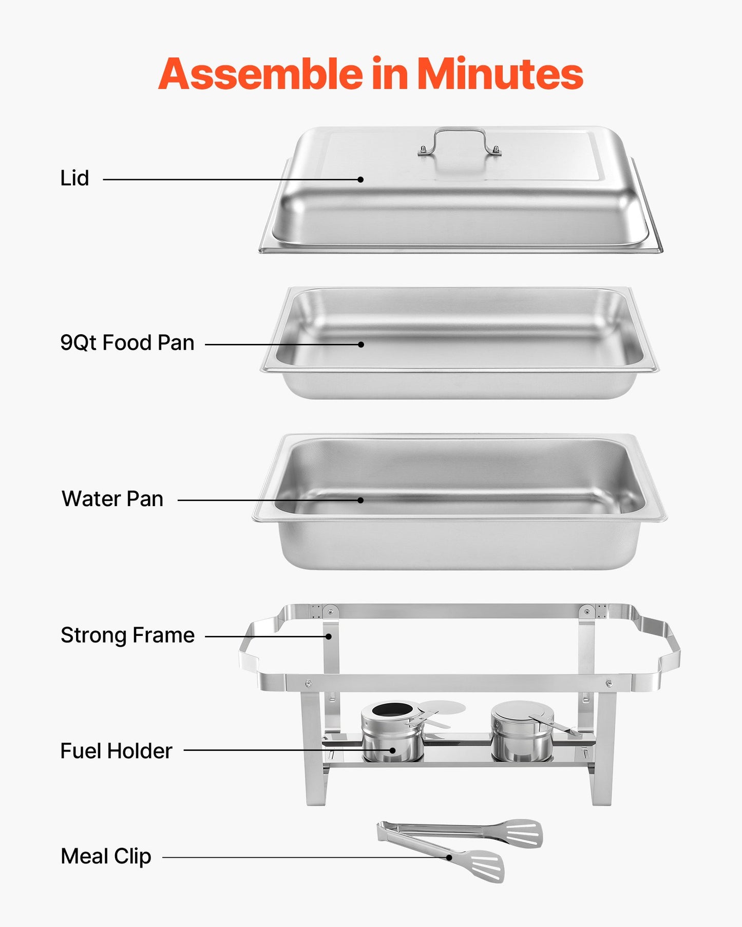 Rectangle Chafing Dish, 9 Qt 4 Pack Stainless Steel Chafing Dish, Food Warmer Chafer Complete Set with Hollow Handle, 2 Food Tongs, Lid, Fuel Holder, Chafer Dishes for Banquet Party Wedding