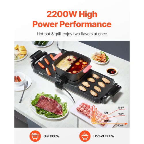 Hot Pot mit Grill 2300 W 2-in-1 elektrischer rauchfreier Grill mit abnehmbarer Kochplatte | EU