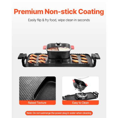 Hot Pot mit Grill 2300 W 2-in-1 elektrischer rauchfreier Grill mit abnehmbarer Kochplatte | EU