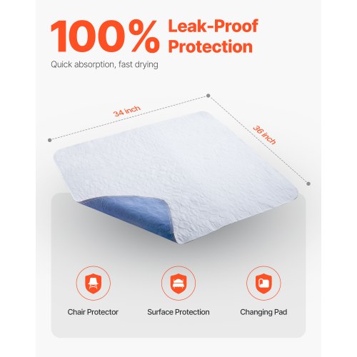 Tvättbara underlägg 34" x 36" Inkontinensbädd 10-pack Sängvätningsdyna |  EU