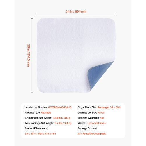 Tvättbara underlägg 34" x 36" Inkontinensbädd 10-pack Sängvätningsdyna |  EU