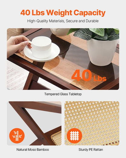 Rattan-Couchtisch, Z-förmiger Rattan-Couchtisch mit 1 Etage für das Wohnzimmer