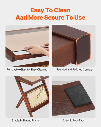 Rattan-Couchtisch, Z-förmiger Rattan-Couchtisch mit 1 Etage für das Wohnzimmer